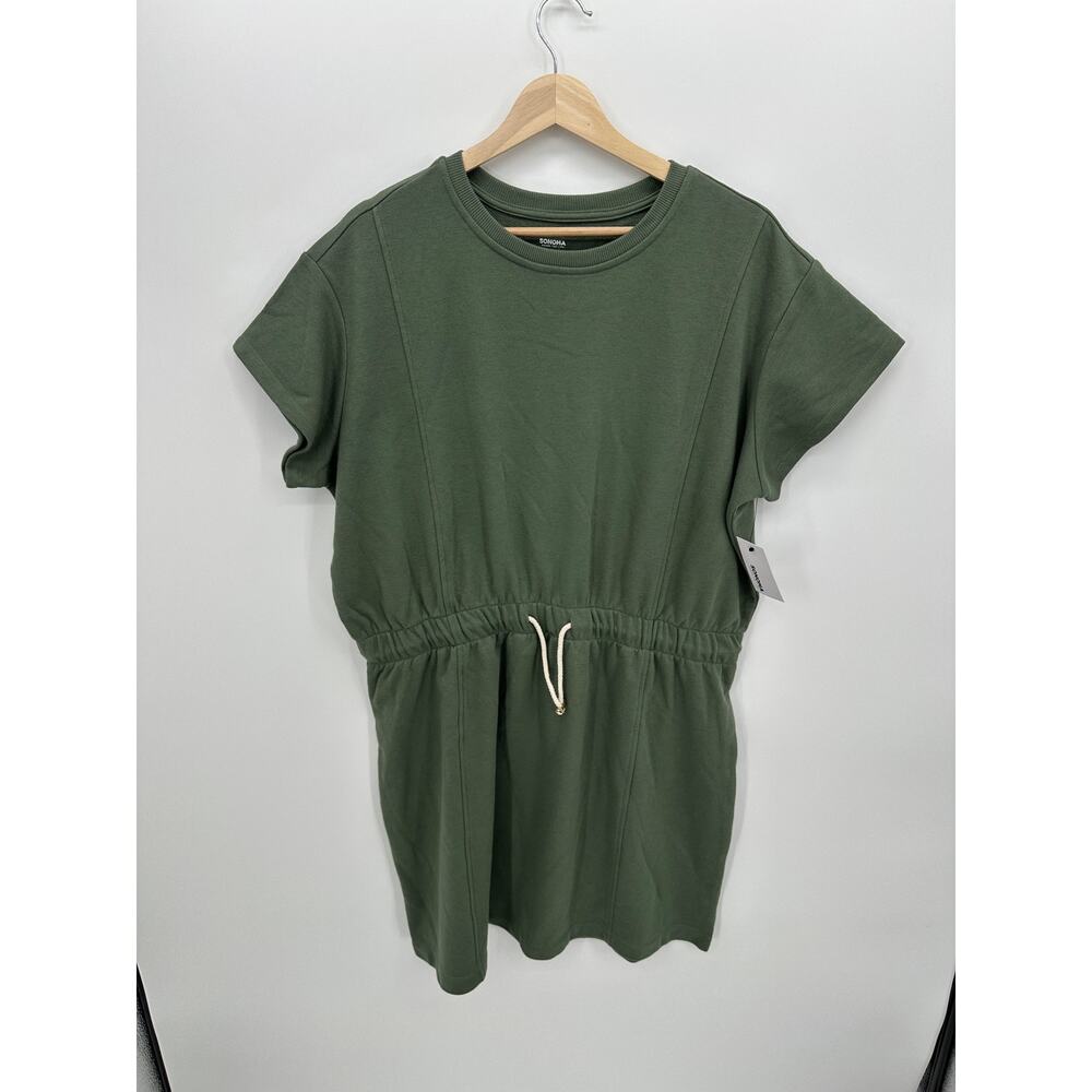 Sonoma Womens Green Cotton T-Shirt Dress XXL Casual‎ Stretch Cinch Waist CT23